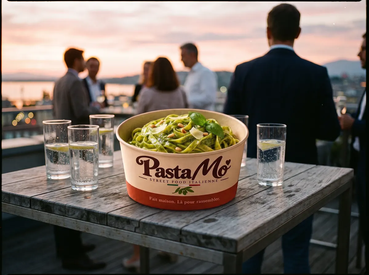 Stand Pasta Mo' lors d'un événement d'entreprise à Genève